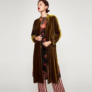 NWT ZARA LONG SILK VELVET KIMONO SZ XS